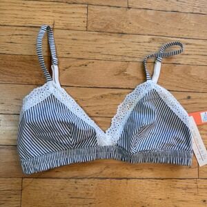 Colsie Womens Blue White Striped Lace Trim Bralette Size S